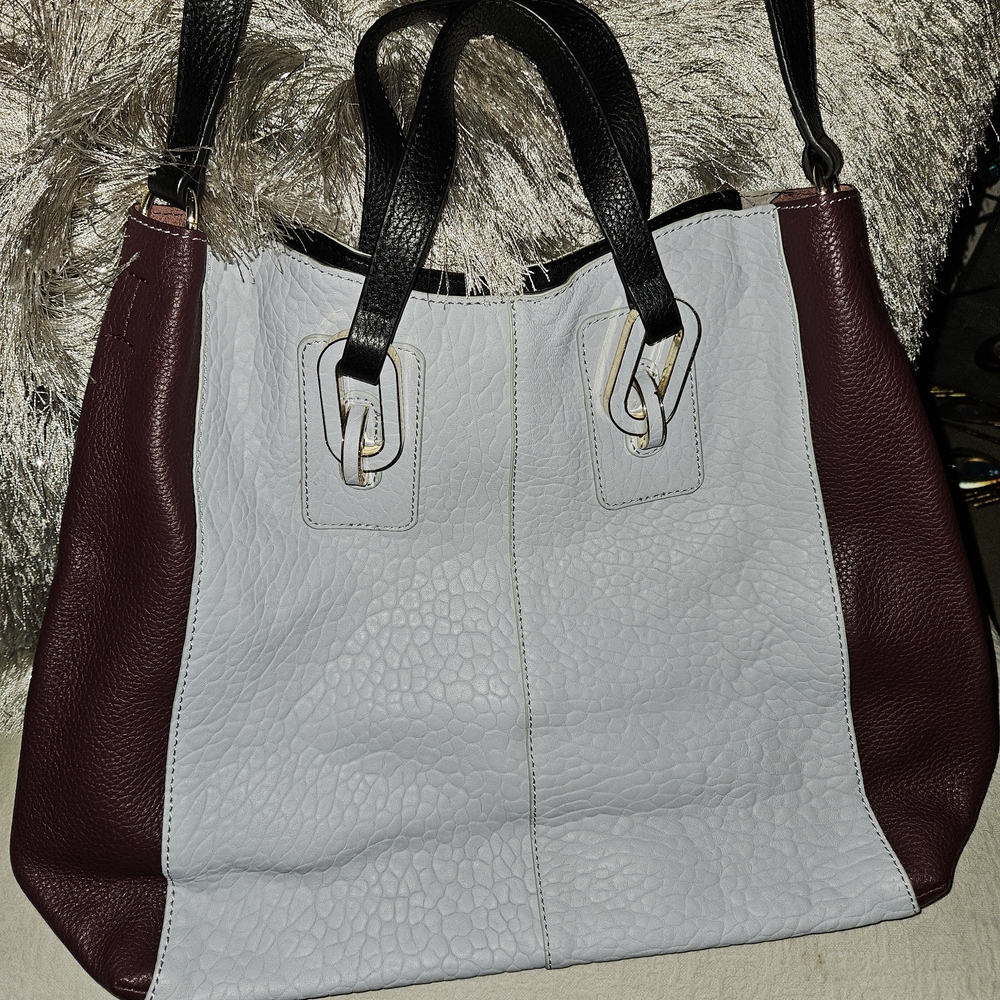 Vince Camuto Gray and Burgundy Textured Tote